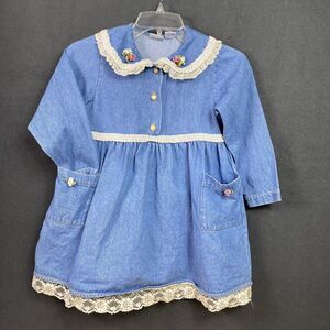 Vintage Amie 'n Alexis Girl’s Sz 5/6 Denim Lace Flower Applique Dress Collar